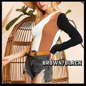🆕🤎BLUE BUTTERCUP: BROWN/BLK One Shoulder Front Cut Out Top SMALL